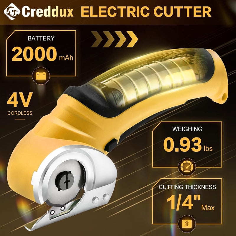 Creddux Cordless Electric Scissors, 4.2V Cardboard Cutter Tool for Cardboard Carpet Leather Packages Plastic with Rechargeable Battery Yellow - Image 5